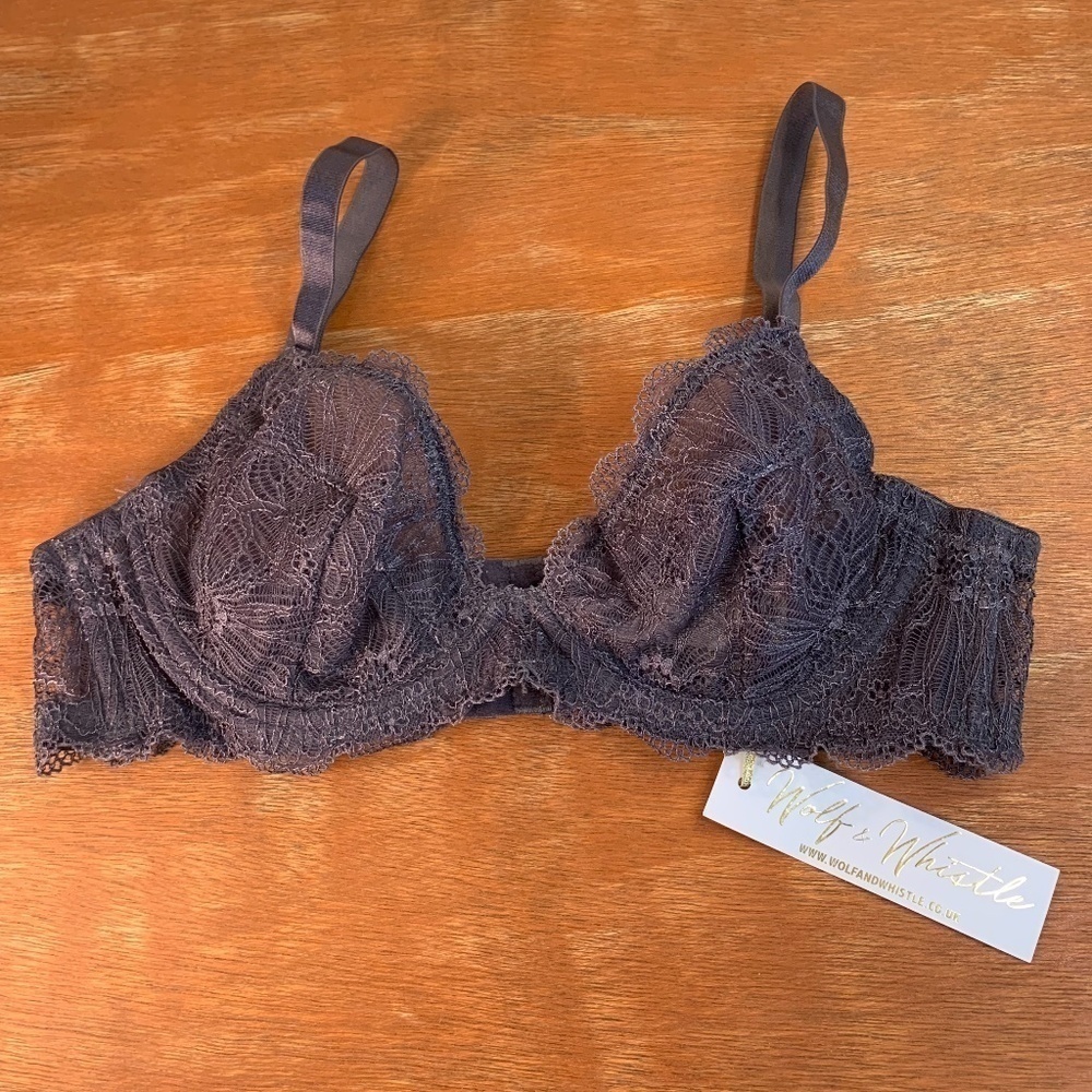 Wolf And Whistle New With Tags Ariana Everyday Lace Bra Steel Grey 36 B (1337)